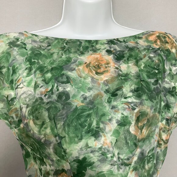 Vintage 1950s Dress Party Chiffon Short Sleeves Floral A-Line Women Union Label - Picture 14 of 16